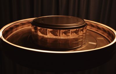 Jon Beaton\'s custom praxinoscope made of old Kodak film reels.